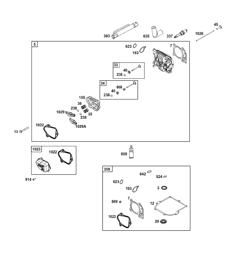 Cylinder Head Group Diagram and Parts List for 9P702-0061-H5  Briggs and Stratton Engine
